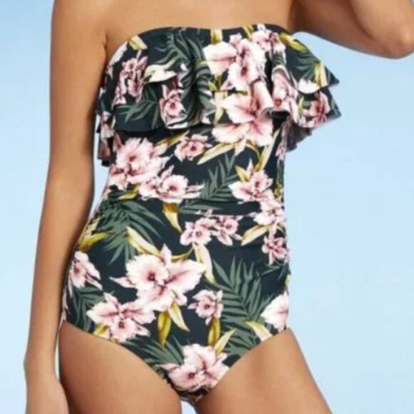 Kona Sol Floral Flounce Coverage One Piece Monokini Swimsuit SZ M - Picture 5 of 9